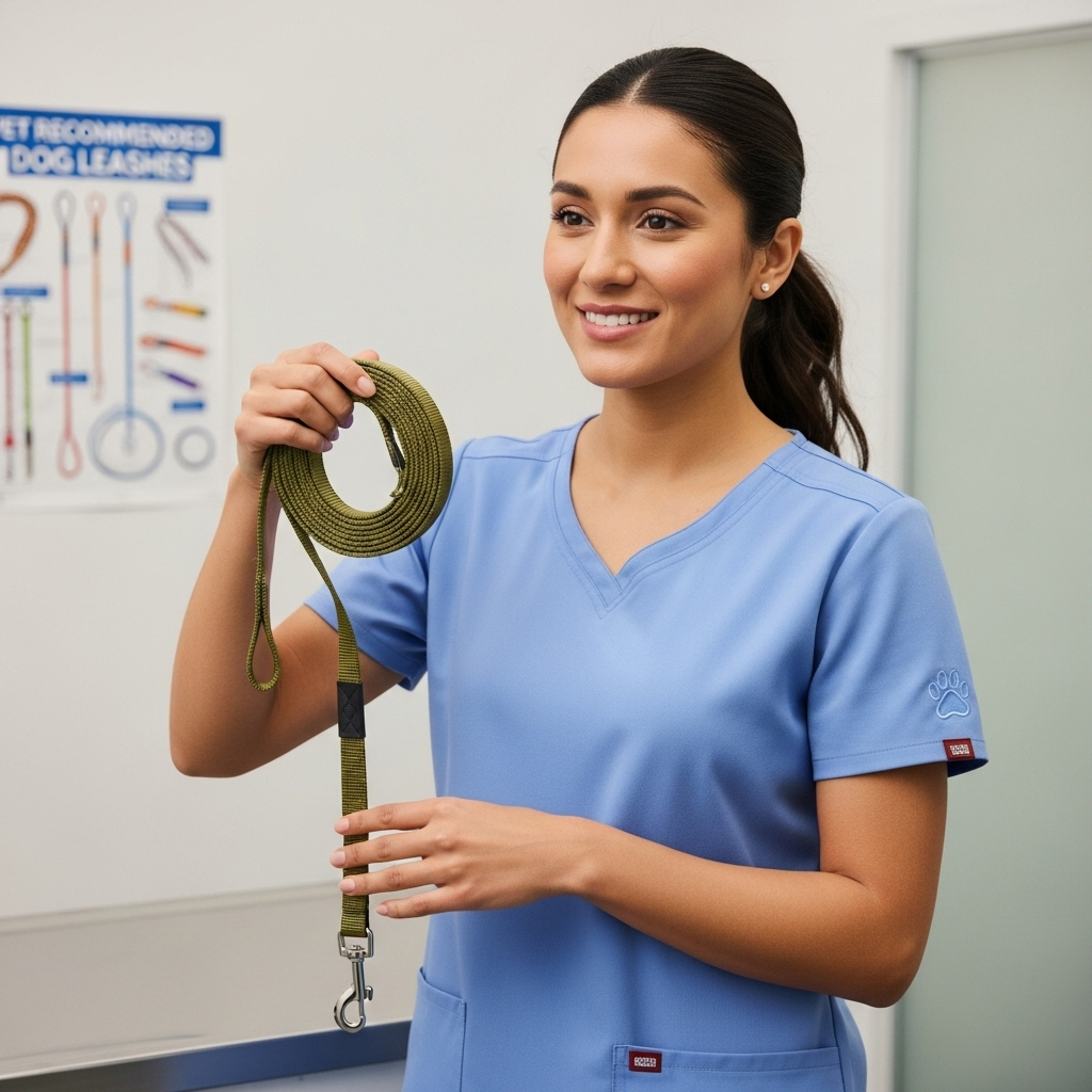 a vet holding a standard 6-foot nylon dog leash