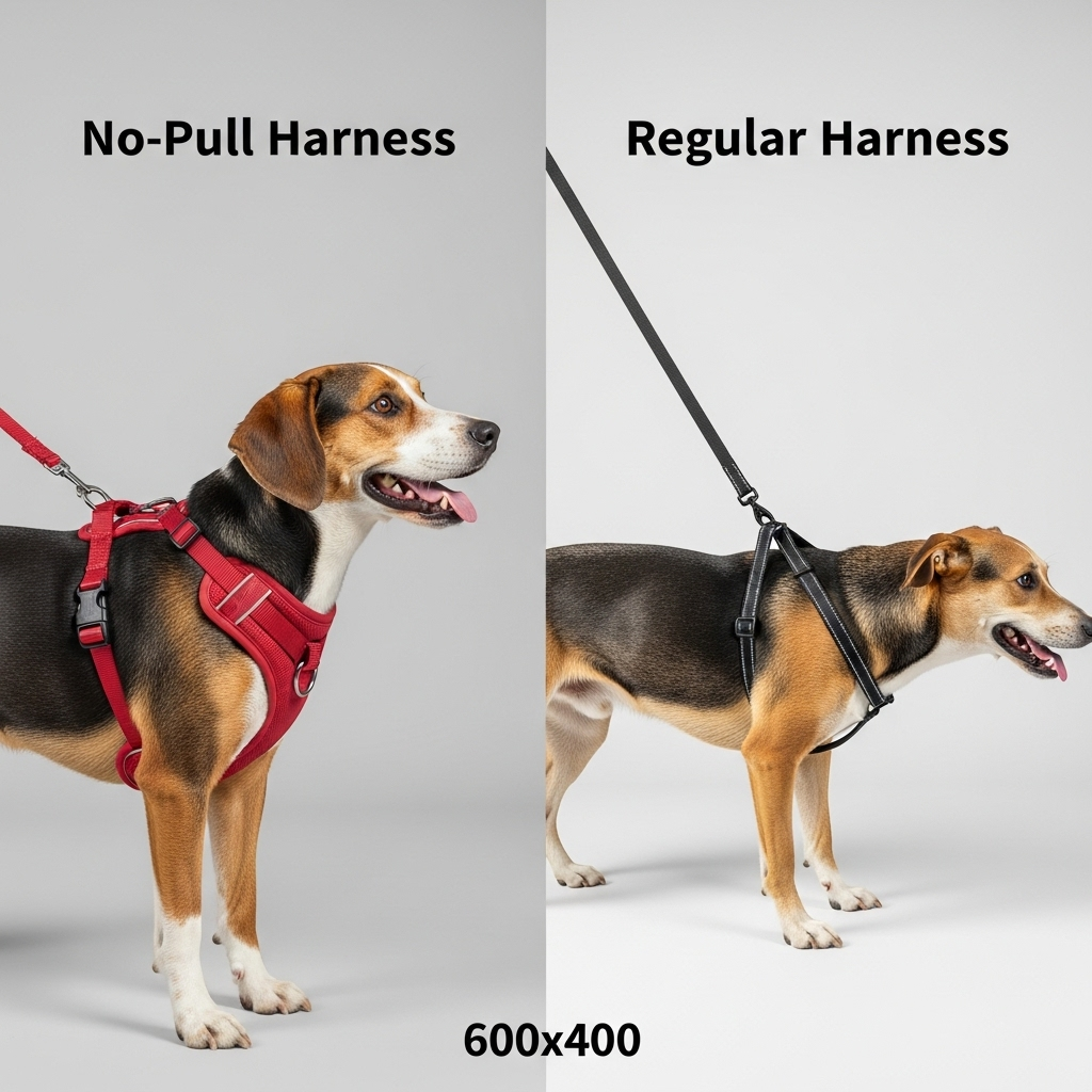 A side-by-side comparison of a no-pull harness and a regular harness