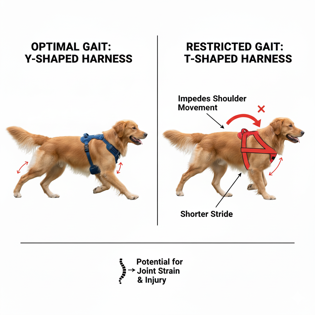 Diagram showing the pulling action of a front-clip vs a tightening harness.