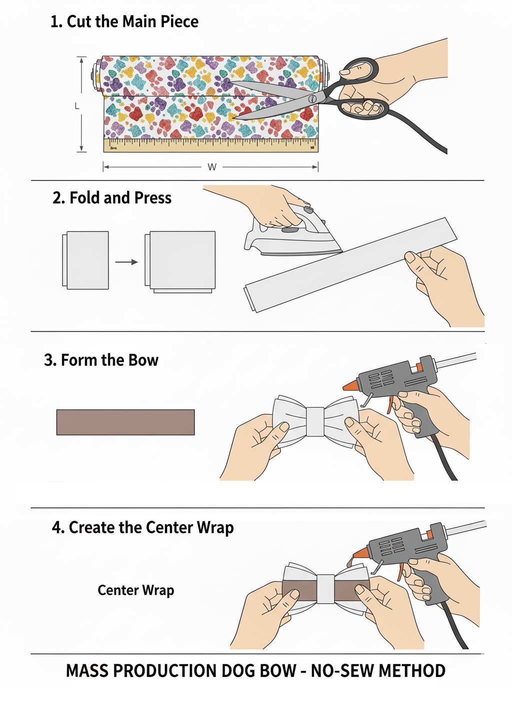 A diagram showing a simple, efficient pattern for mass-producing dog bows