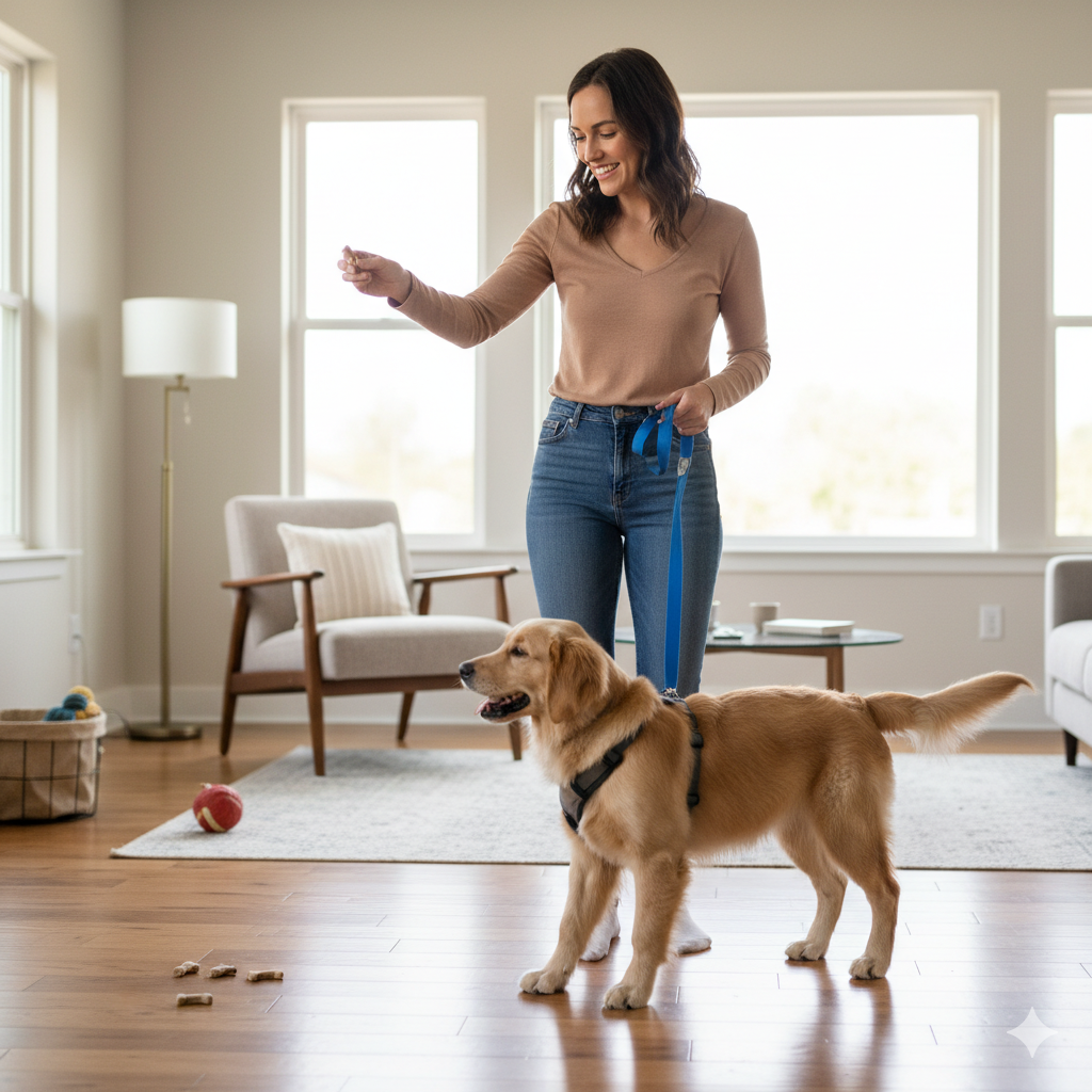 dog walking nicely on lead