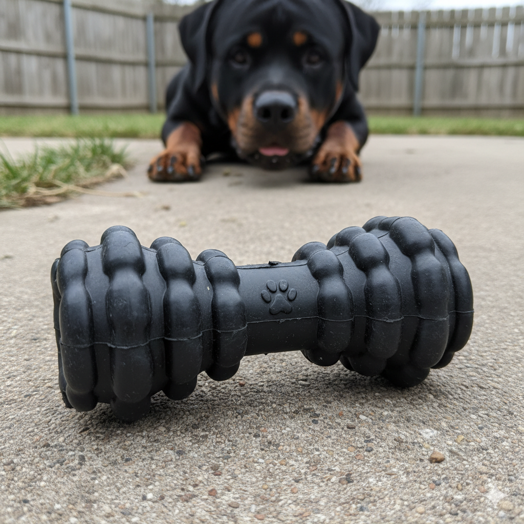 a solid rubber dog chew toy designed for aggressive chewers
