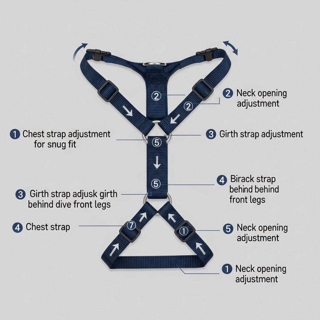 A diagram showing the key adjustment points on a Y-shaped harness