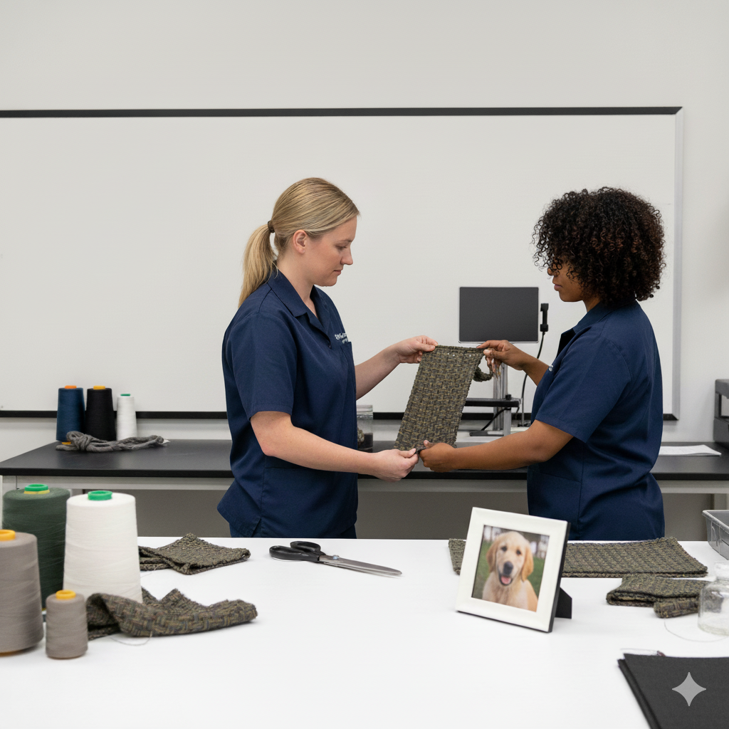 A close-up shot of durable, tightly-woven fabric suitable for dog blankets.