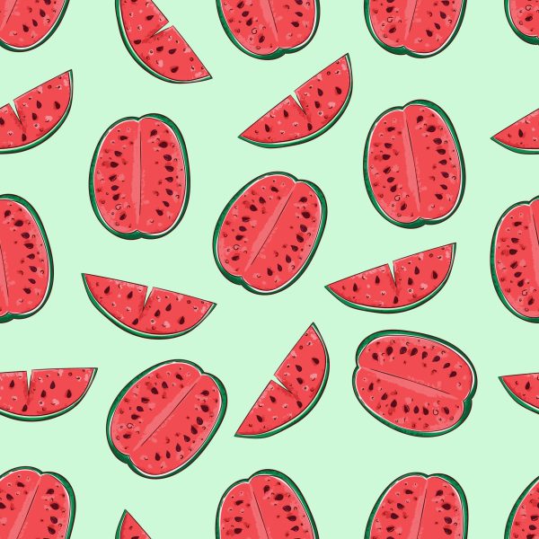 Vector watermelon background with black seeds. Seamless watermelon pattern. Cute seamless pattern watermelon pattern